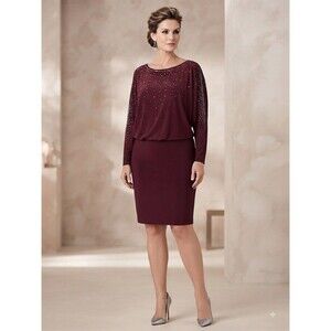 White House Black Market Burgundy Rhinestone Blouson Dress